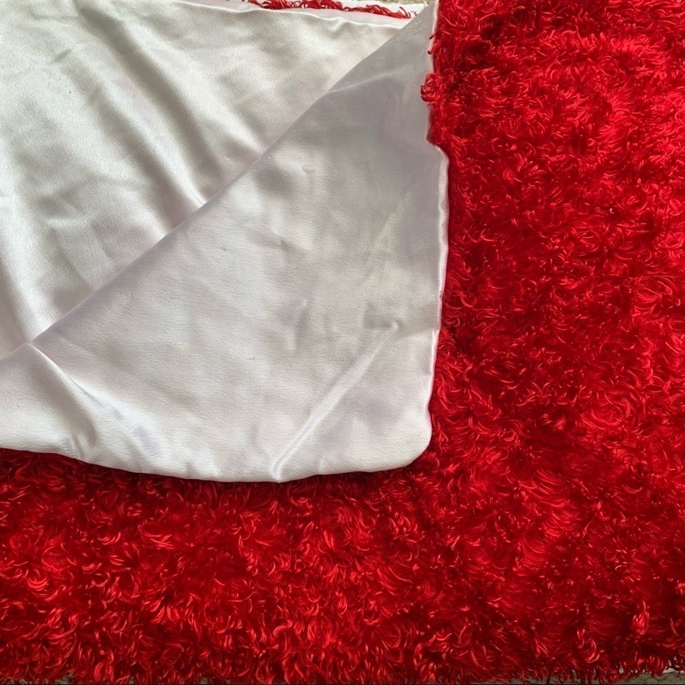 Handmade Throw Blanket Fuzzy & Silk Red & White Reversible